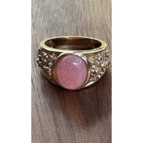 The Unbranded Brand Jewelry - Vtg Sterling Silver Gold Plated Rhodochrosite Pebbled Ring Sz 7 6.8 gms